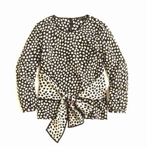 J. Crew Silk Black and Cream Pebble Print Polka Dot Blouse
